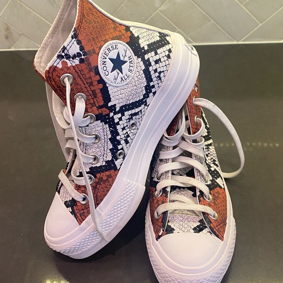 Converse Shoes - Converse Snake Print High-Top Sneakers - Orange, Black, White